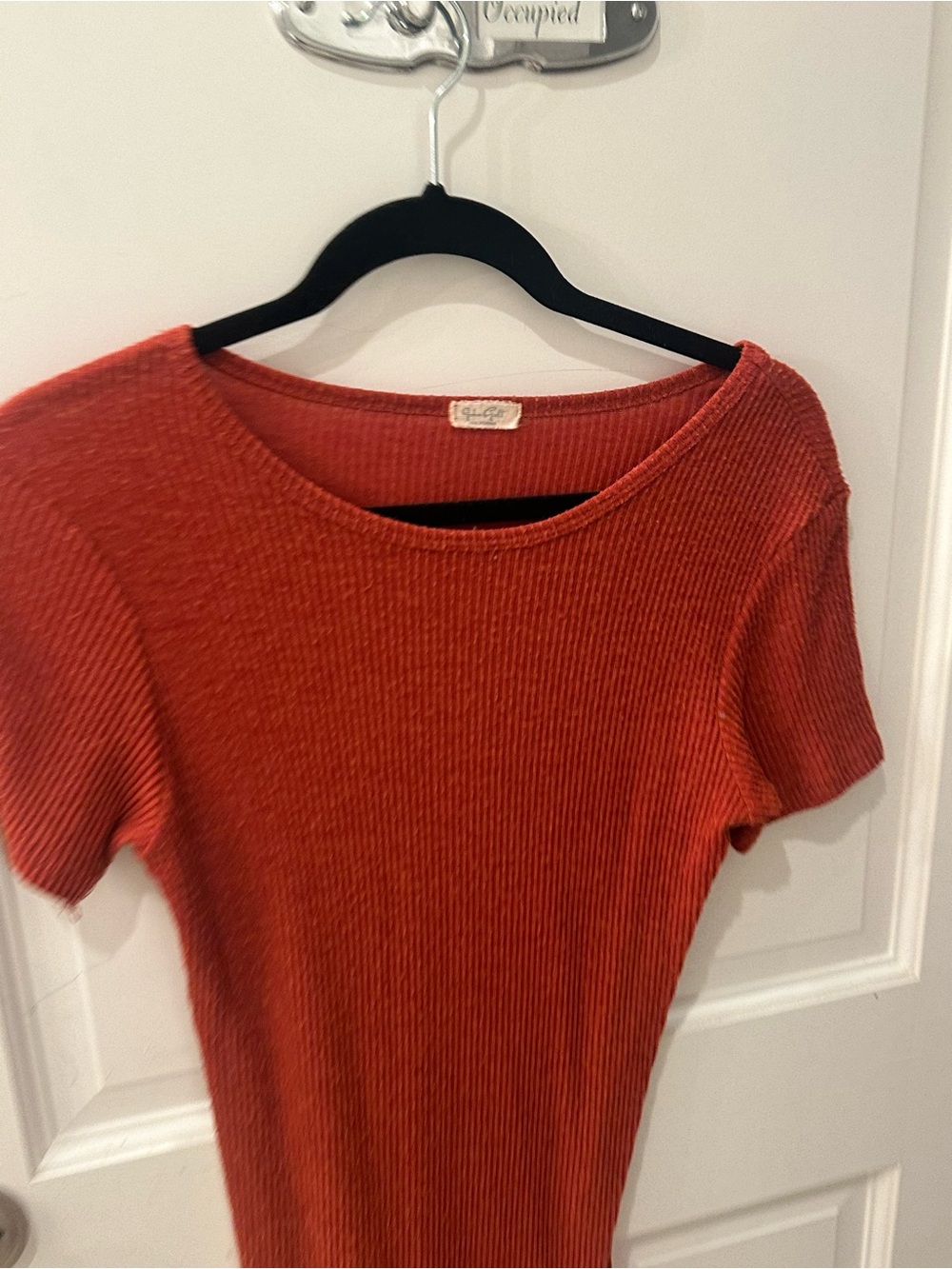 Rust Ribbed Short Sleeve Knit Dress - Picture 2 of 2